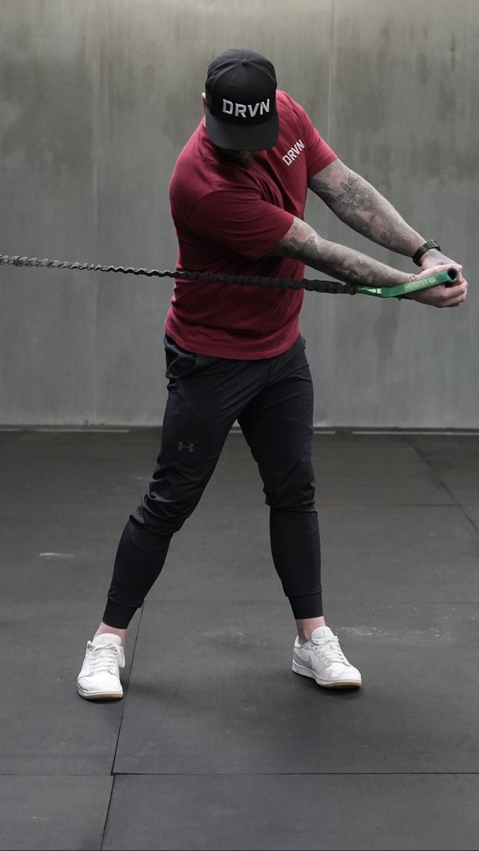Michael training rotational power with bands